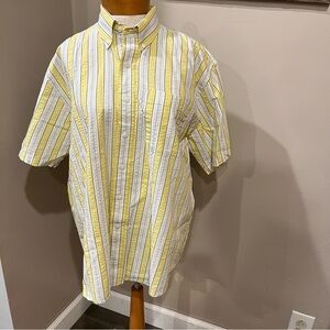 Cutter & Buck Yellow Striped Short Sleeve Button Down 100% Cotton Shirt Men’s L